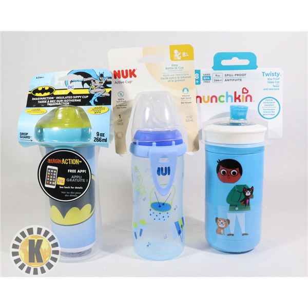 BAG OF BABY BOTTLES, FEEDERS AND CUPS