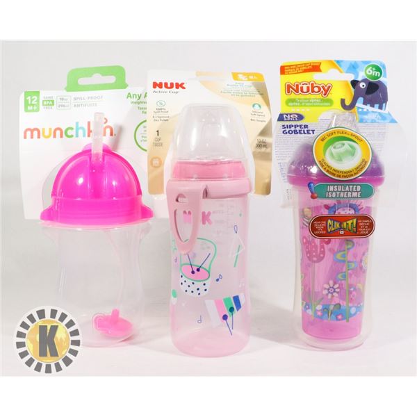 BAG OF BABY BOTTLES, FEEDERS AND CUPS
