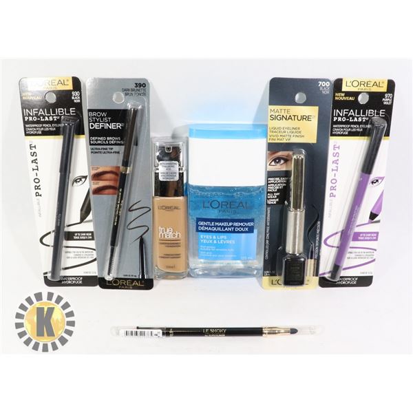 BAG OF L'OREAL EYELINERS, FOUNDATION & REMOVER
