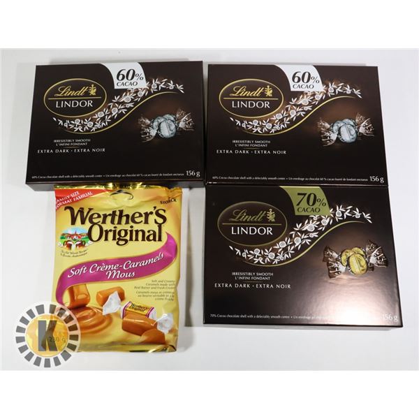 3 PACKS OF LINDT LINDOR AND1 WEATHER'S ORIGINAL