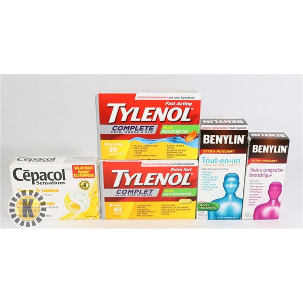 BAG OF COLD MEDICINES INCLUDES TYLENOL