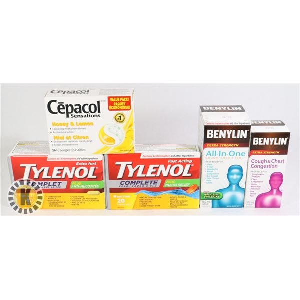 BAG OF COLD MEDICINES INCLUDES TYLENOL