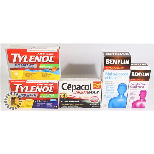 BAG OF COLD MEDICINES INCLUDES TYLENOL