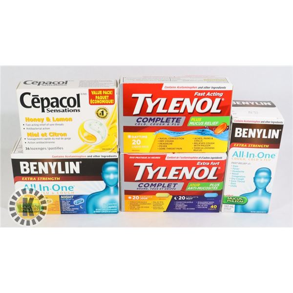 BAG OF COLD MEDICINES INCLUDES TYLENOL