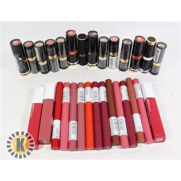 BAG OF REVLON & MAYBELLINE LIP STICK & INK CRAYON
