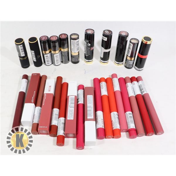BAG OF REVLON & MAYBELLINE LIP STICK & INK CRAYON