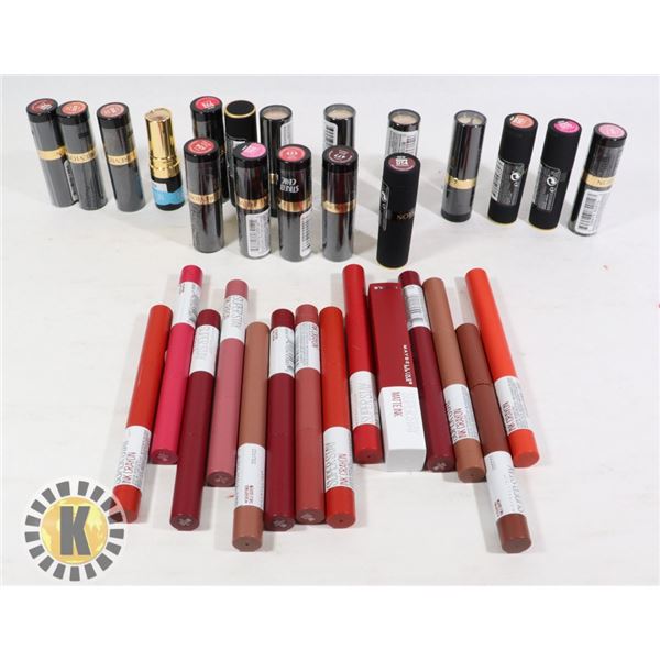 BAG OF REVLON & MAYBELLINE LIP STICK & INK CRAYON