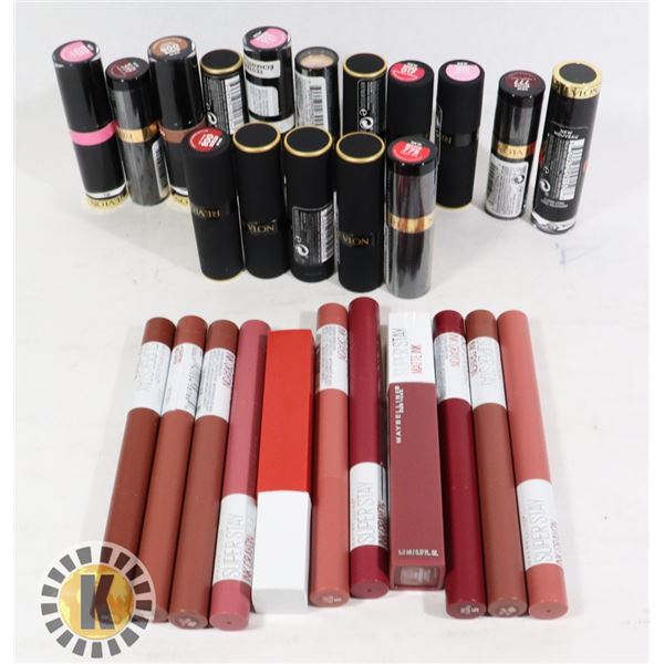BAG OF REVLON & MAYBELLINE LIP STICK & INK CRAYON