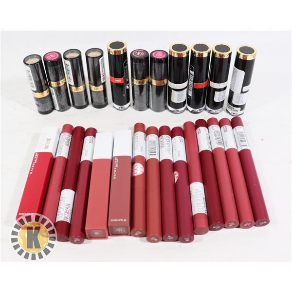 BAG OF REVLON & MAYBELLINE LIP STICK & INK CRAYON