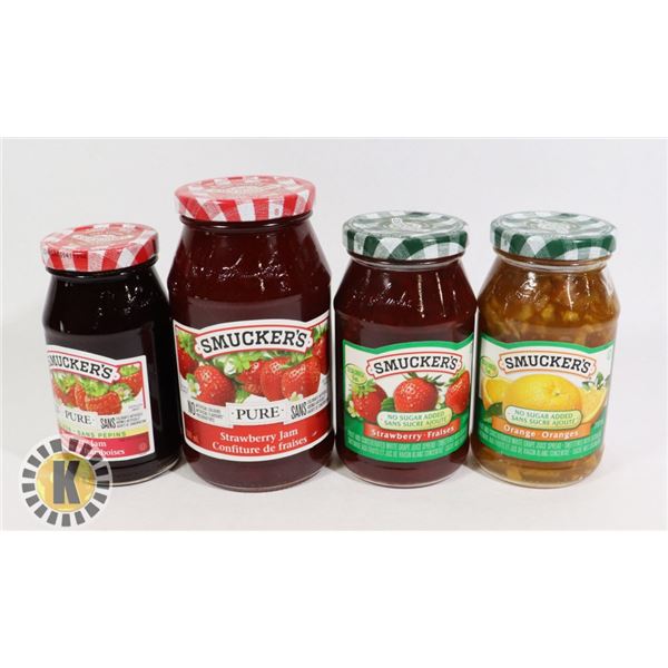 4 ASSORTED SMUCKER'S JAM