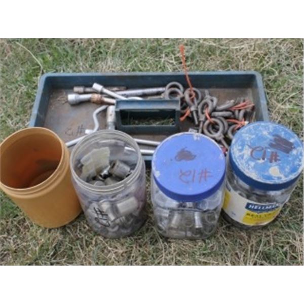 4 JARS OF ASSORTED SOCKETS & BLUE TRAY