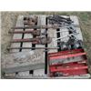 Image 1 : PALLET OF PIPE WRENCHES, CRESCENTS, TOOL BOX, 2 SLEDGE HEADS