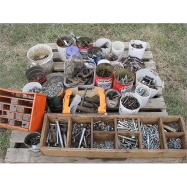 PALLET OF BOLTS, NAILS & MISC