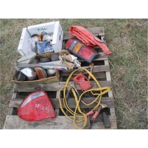 PALLET OF ASSORTED LIGHTS, CABLES, WARMER