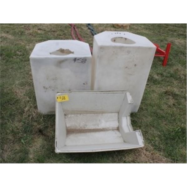 2 PLASTIC TANKS, HOSES, PLASTIC HOPPER