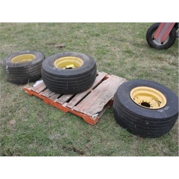 3 NEW HOLLAND TIRES & RIMS (1 - 21-15 & 2 - 31-15) (ALL FOR ONE MONEY)