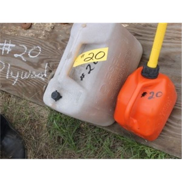 2 JERRY CANS, PLYWOOD, SHACKLES, STAINLESS BOLT