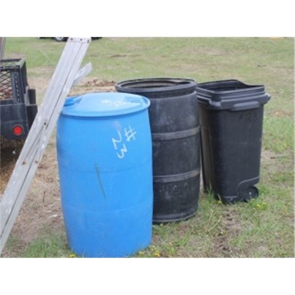 2 BARRELS, GARBAGE CAN & STEP LADDER