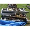 Image 2 : 15' CHAIN, TRUCK TOOL BOX, 2 STEP LADDERS, SHOVELS, CORD, BARREL PUMP,   BLUE & GREEN TARPS