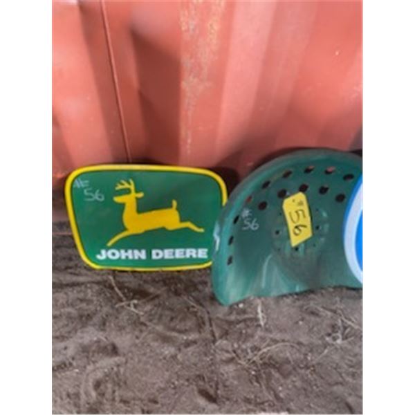 JOHN DEERE SIGN (APPROX 13") & GREEN IMPLEMENT SEAT