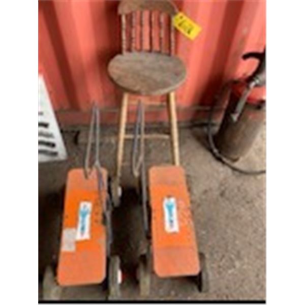 WOODEN STOOL CHAIR & 2 OLD ROCK-IT-TOOM WALKERS