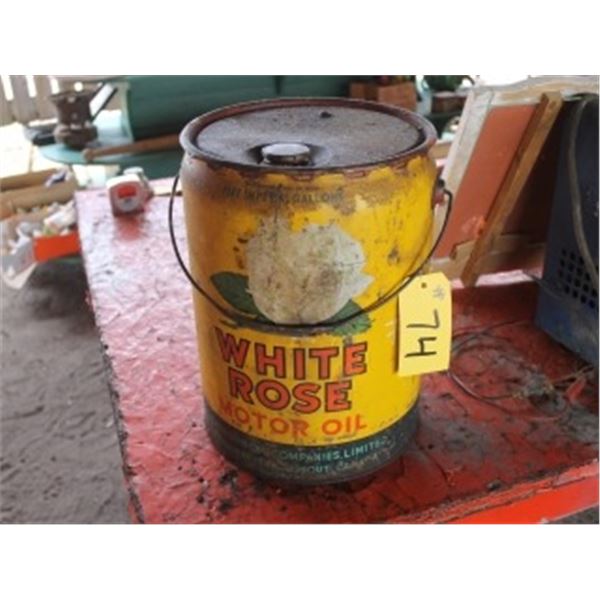 5 GALLON ANTIQUE WHITE ROSE MOTOR OIL PAIL