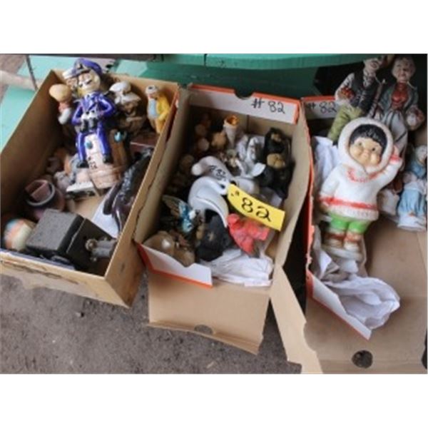 3 BOXES OF ASSORTED FIQURINES, ETC