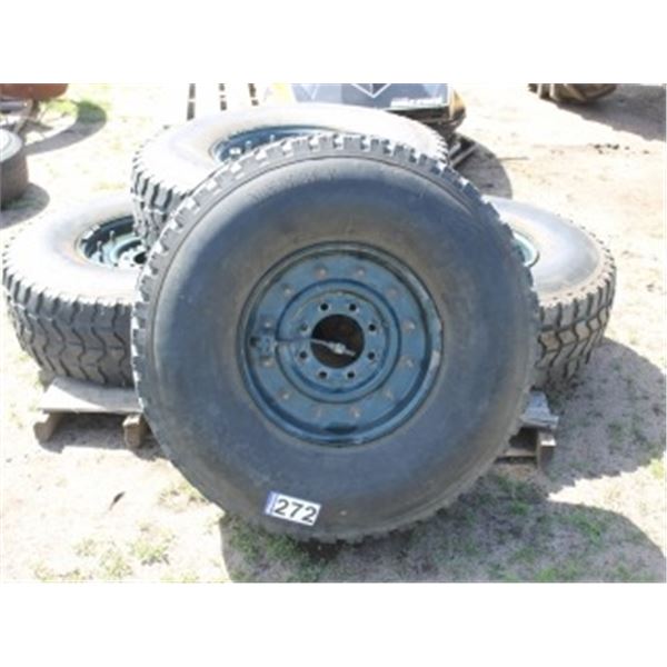 4 - MUD/SNOW TIRES ON 8 BOLT HUMMER RIMS (37X12.50R 16.5LT)