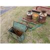 Image 1 : STEEL GREEN BOX; 2 CREAM CANS; GREASE PAIL; IMPLEMENT JACK; BALE HOOKS