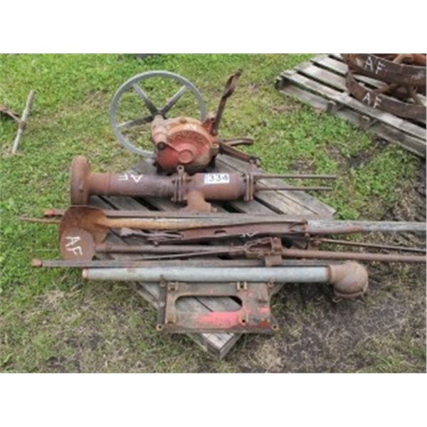 PALLET OF PUMPS; POST DIGGERS; SPOUTS; ETC.