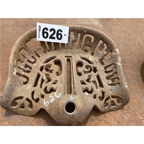 "JGC RIDING PLOW" ANTIQUE TRACTOR SEAT