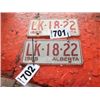 Image 1 : (LOT 701/702)  ALBERTA LICENCE PLATE SET DATED 1965 (PER PLATE TIMES 2)