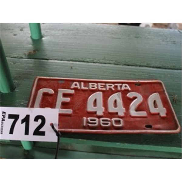 ALBERTA LICENCE PLATE DATED 1960