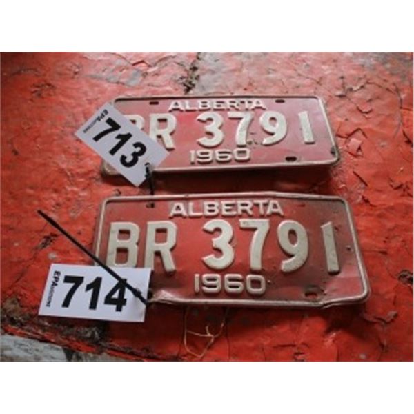 (LOT 713/714)  ALBERTA LICENCE PLATE SET DATED 1960 (PER PLATE TIMES 2)