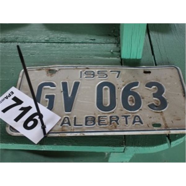 ALBERTA LICENCE PLATE DATED 1957