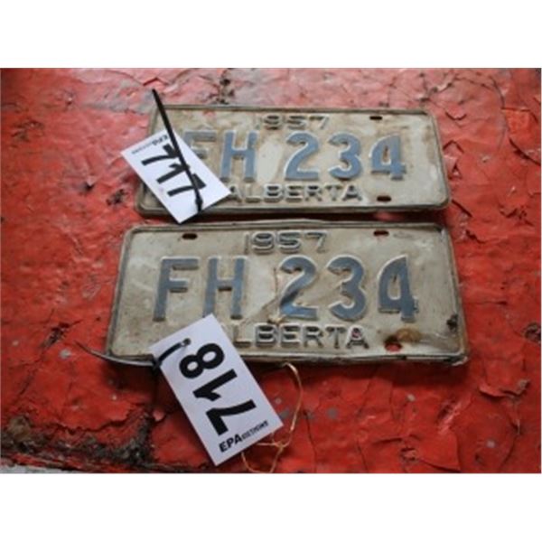 (LOT 717/718)  ALBERTA LICENCE PLATE SET DATED 1957 (PER PLATE TIMES 2)