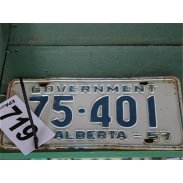 ALBERTA LICENCE PLATE DATED 1957