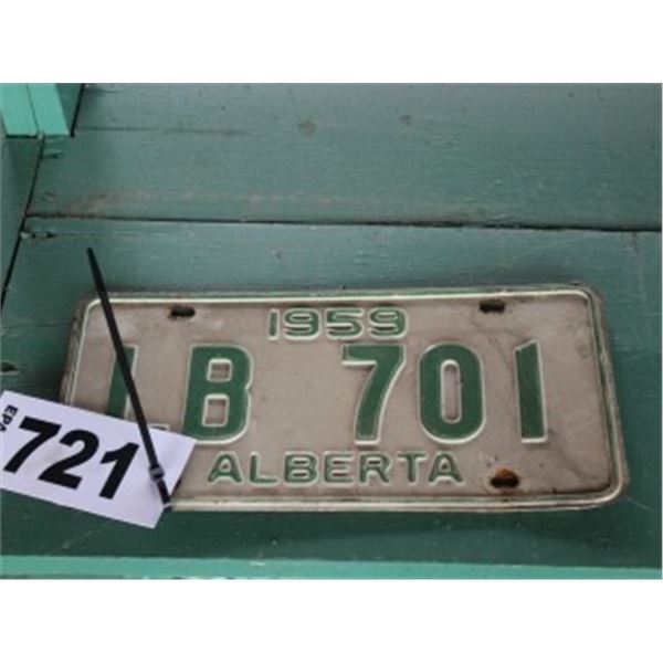 ALBERTA LICENCE PLATE DATED 1959