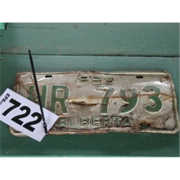 ALBERTA LICENCE PLATE DATED 1959