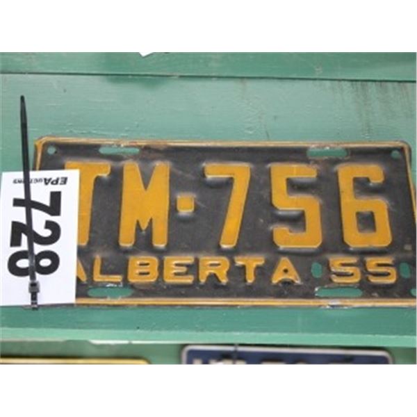 ALBERTA LICENCE PLATE DATED 1955