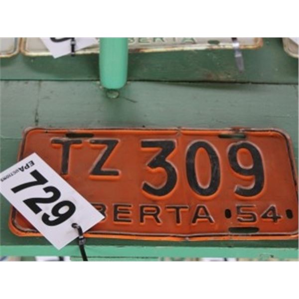 ALBERTA LICENCE PLATE DATED 1954