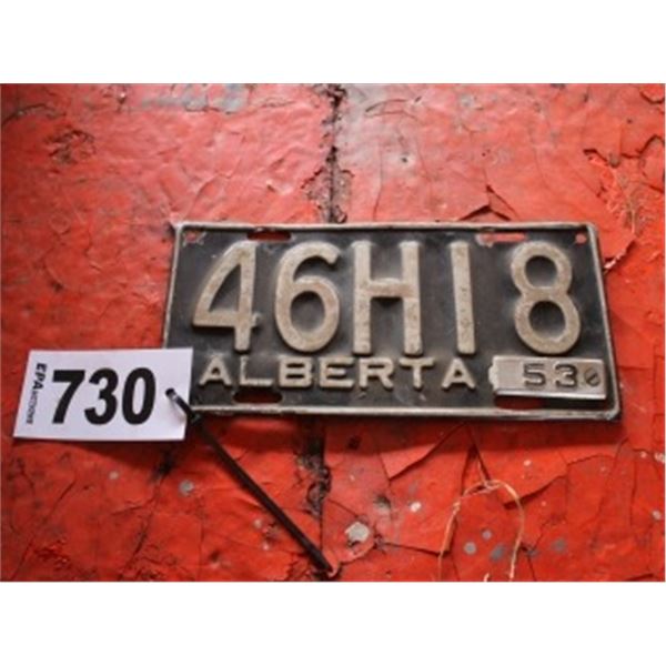 ALBERTA LICENCE PLATE DATED 1953