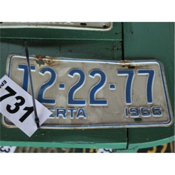 ALBERTA LICENCE PLATE DATED 1966