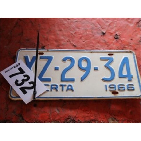 ALBERTA LICENCE PLATE DATED 1966