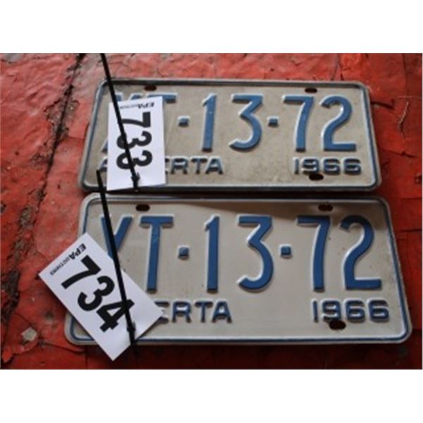 (LOT 733/734)  ALBERTA LICENCE PLATE SET DATED 1966 (PER PLATE TIMES 2)