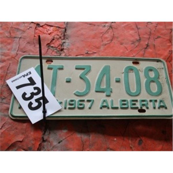 ALBERTA LICENCE PLATE DATED 1967