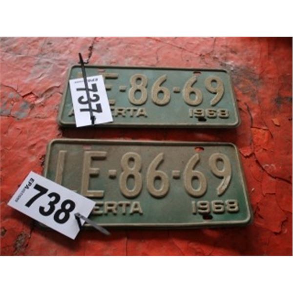 (LOT 737/738)  ALBERTA LICENCE PLATE SET DATED 1968 (PER PLATE TIMES 2)
