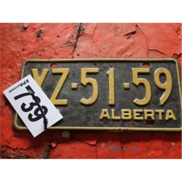 ALBERTA LICENCE PLATE DATED 1969