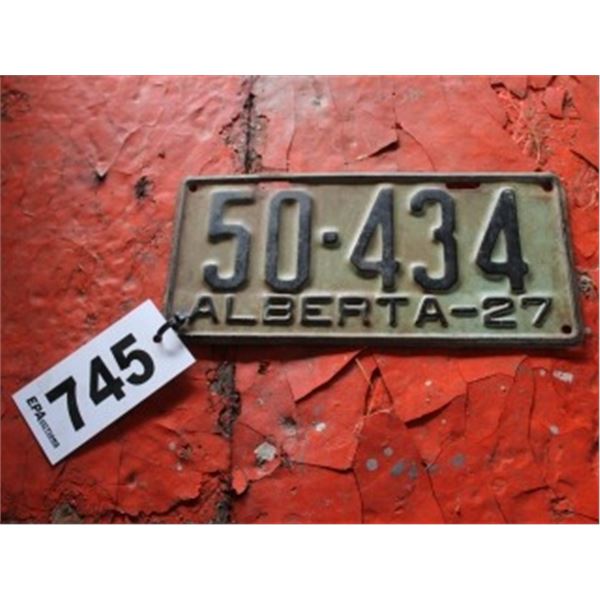 ALBERTA LICENCE PLATE DATED 1927