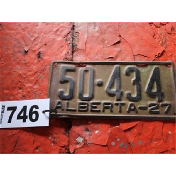 ALBERTA LICENCE PLATE DATED 1927